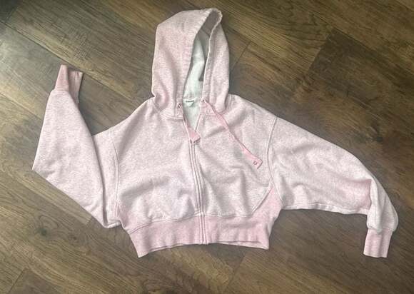 Garage Tops - Garage Heather Pink Cropped Zip-Up Hoodie Size S